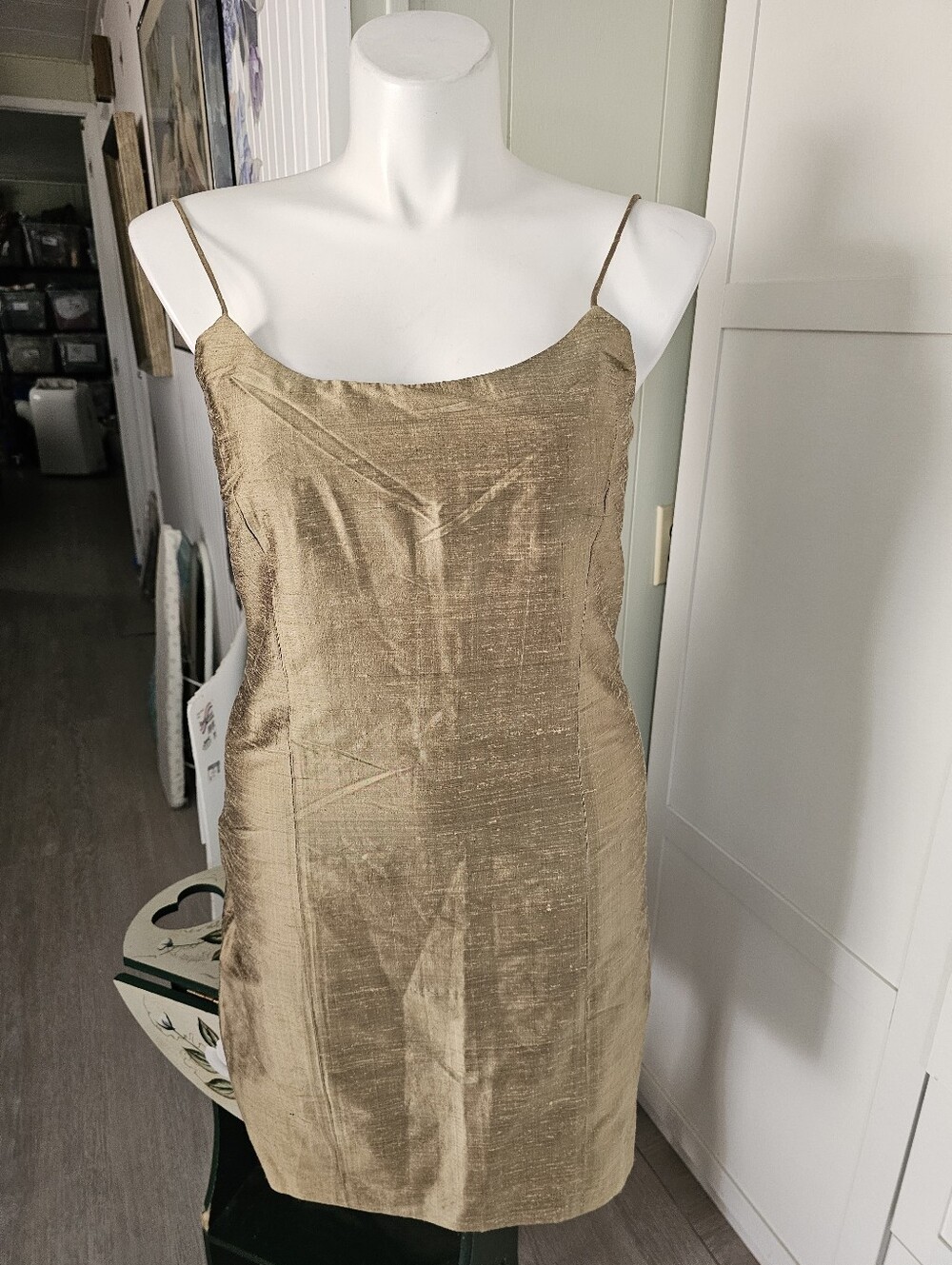 VTG 90s The Limited Silk Shantung Gold Metallic Slip Dress NWT Size 14 Cocktail